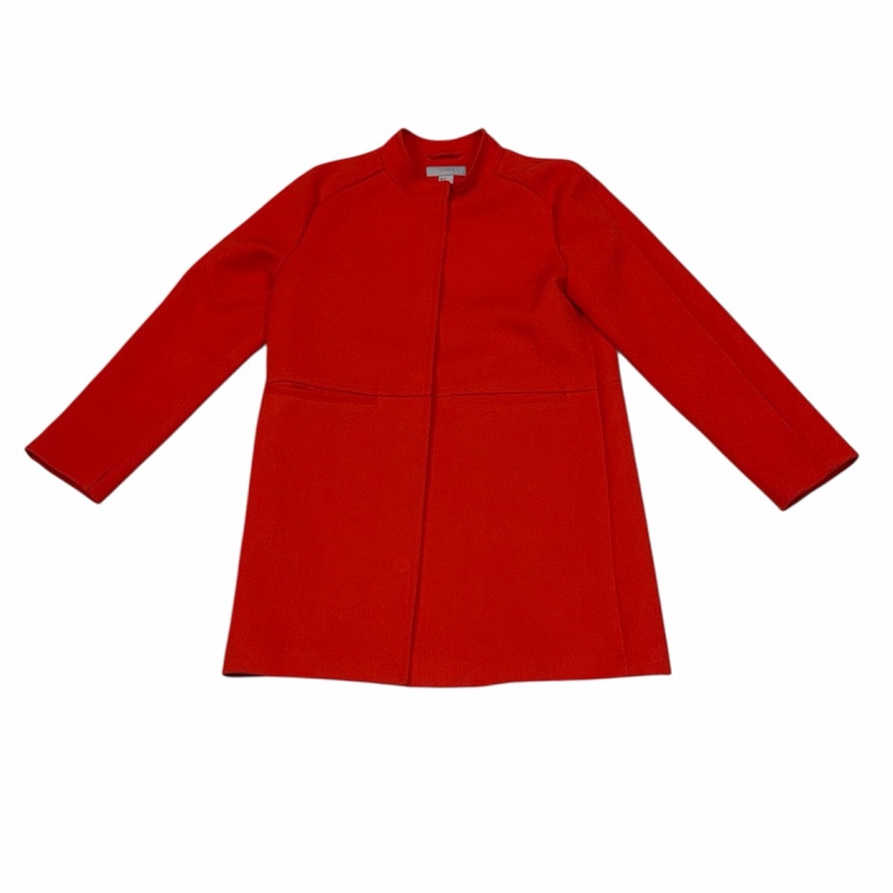 H&M bright orange coat hidden snaps structured style deep pockets size 8